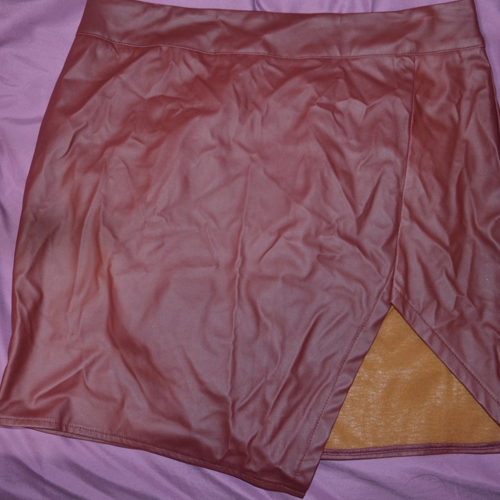 Red Faux Leather Mini Skirt